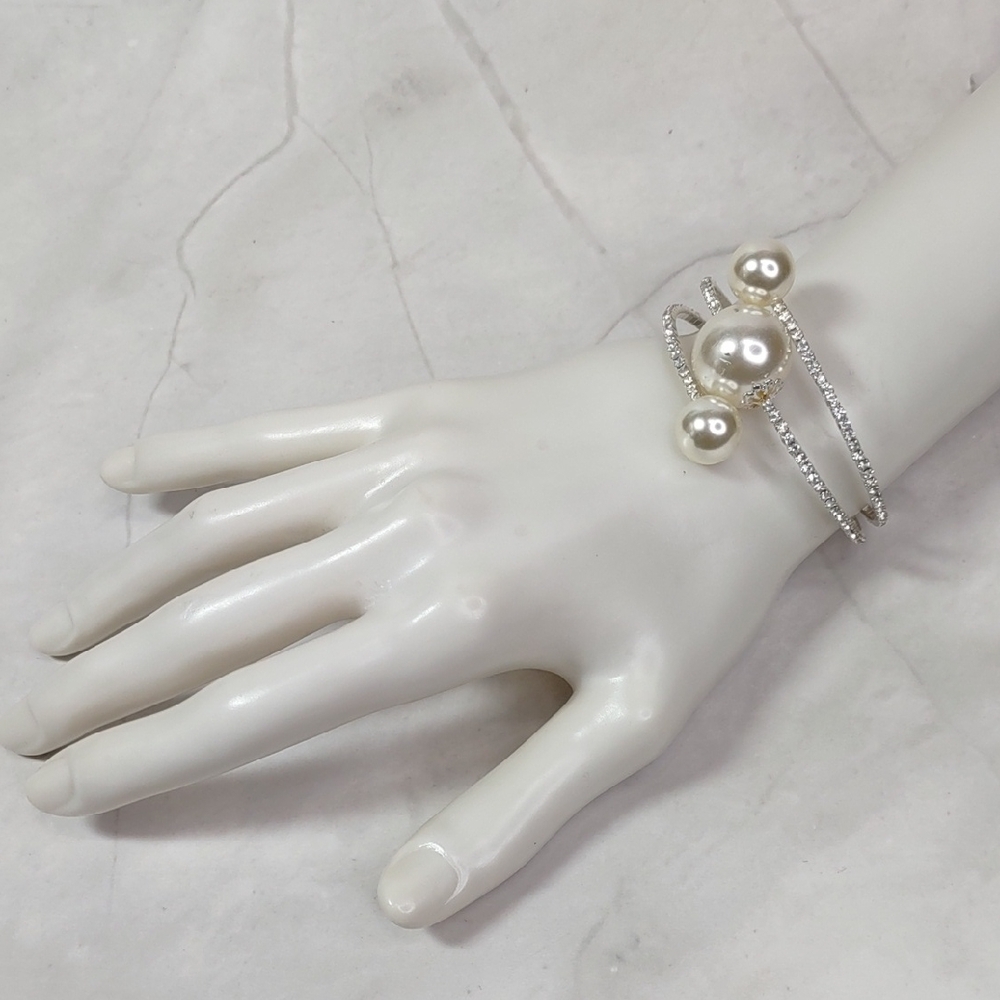 Triple Faux Pearl/Rhinestone Coil Style Bracelet